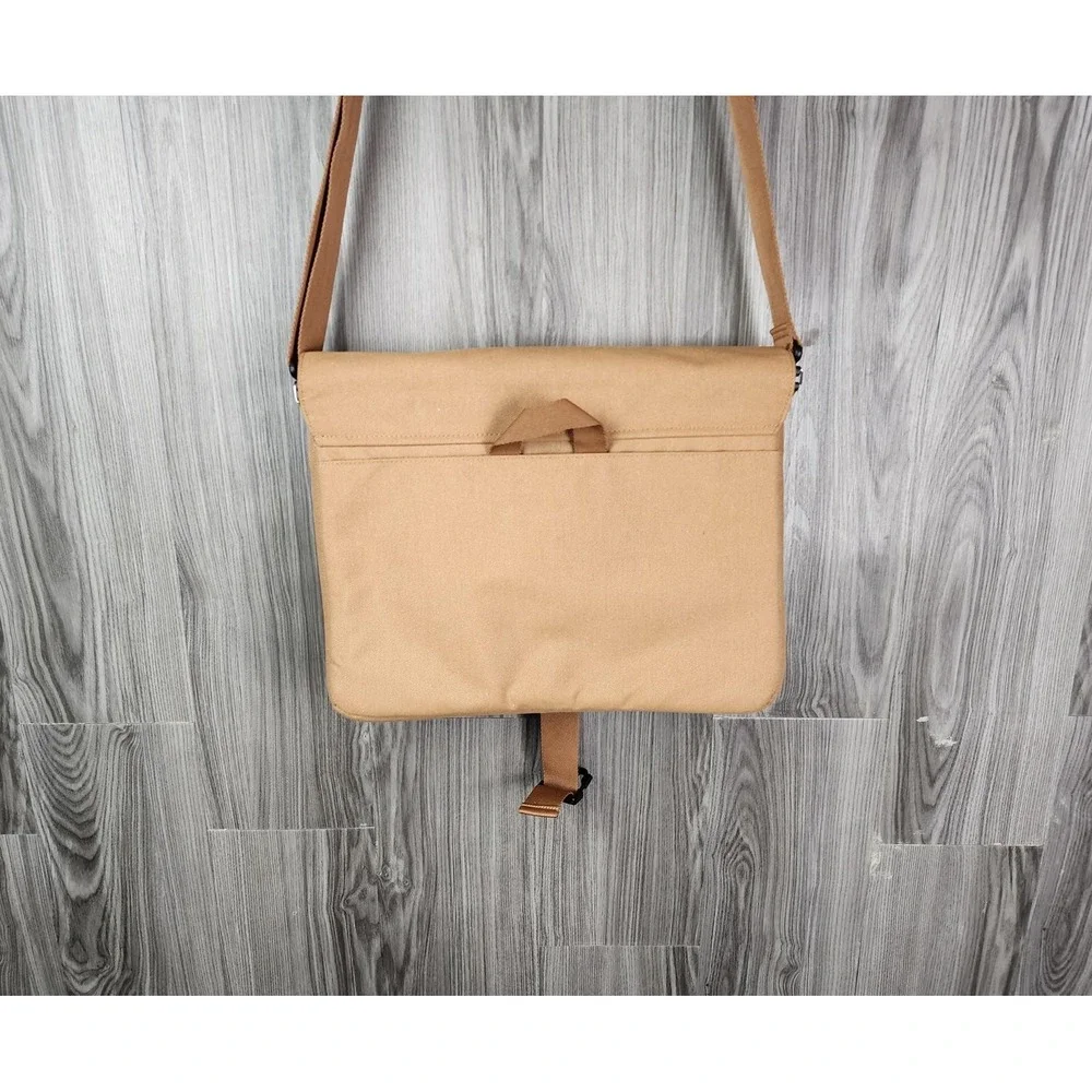STM Laptop Messenger Bag Tan Canvas Padded Shoulder Strap Travel Work Briefcase